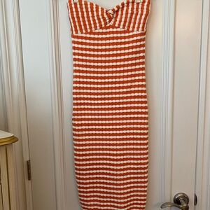 Striped Orange and White Knit Dress size Med.